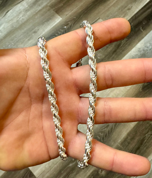 .925 Silver Solid 5.8mm Diamond Cut Rope Chain