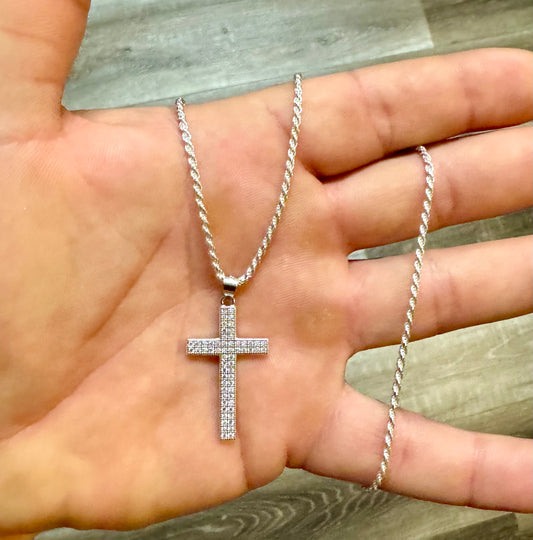 Silver Rope Chain with Cross Pendant