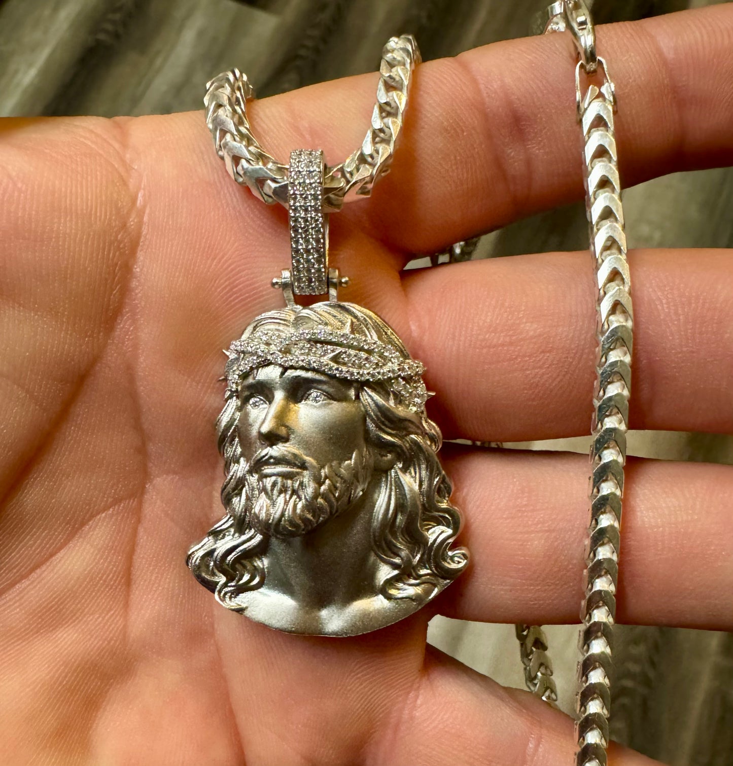 Jesus Pendant with Moissanite stones