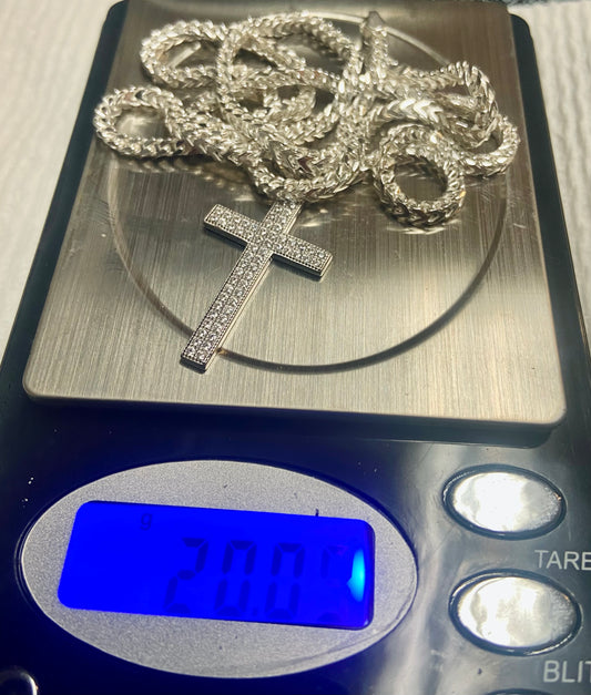 Sterling Silver .925 Franco Chain with Cross